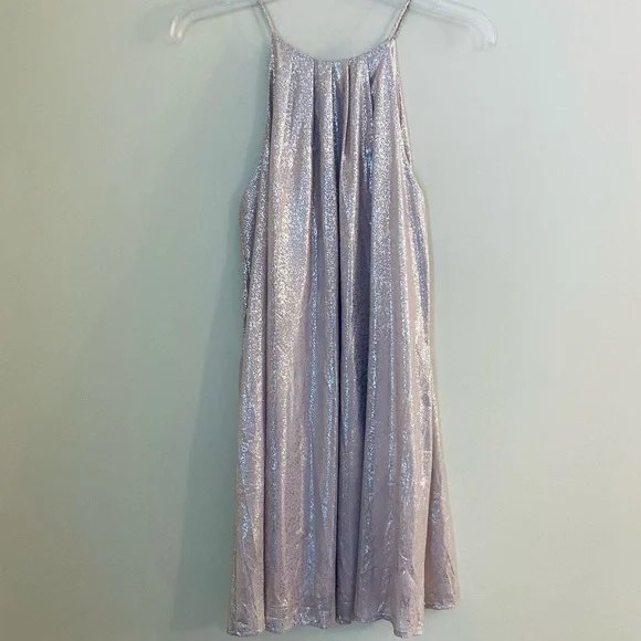 NWT LUSH Shimmery Cream Gold Mini Dress With Spaghetti Straps Size Medium - Picture 2 of 11